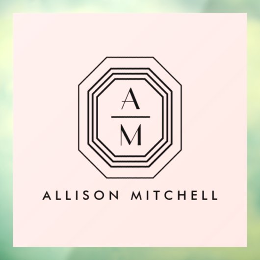 Art Deco Gestapeld Monogram Logo op Roze Raamsticker (Vel 3)