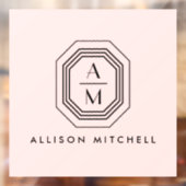 Art Deco Gestapeld Monogram Logo op Roze Raamsticker (Vel 2)