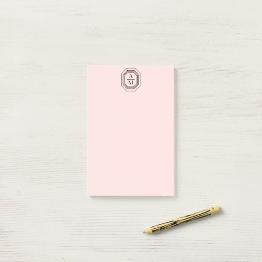 Art Deco Gestapelde monogram Logo op roze Post-it® Notes (Op bureau)