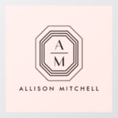 Art Deco Gestapelde monogram Logo op roze Raamsticker (Vel)