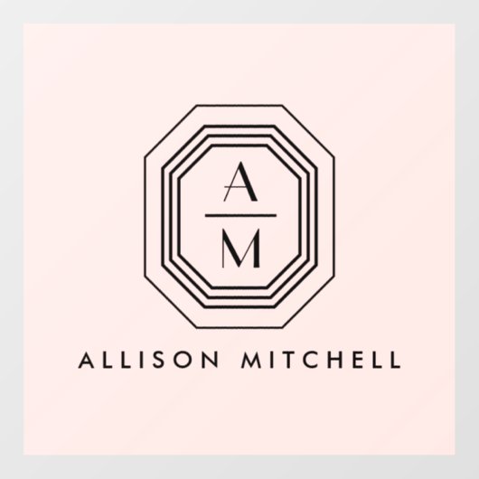 Art Deco Gestapelde monogram Logo op roze Raamsticker (Vel)