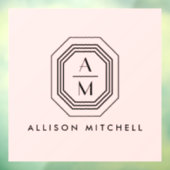 Art Deco Gestapelde monogram Logo op roze Raamsticker (Vel 3)