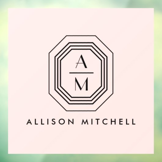 Art Deco Gestapelde monogram Logo op roze Raamsticker (Vel 3)