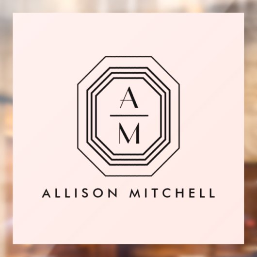 Art Deco Gestapelde monogram Logo op roze Raamsticker (Vel 2)