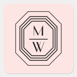 Art Deco Gestapelde monogram Logo op roze Vierkante Sticker