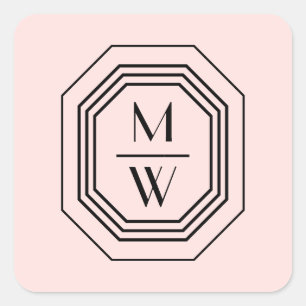 Art Deco Gestapelde monogram Logo op roze Vierkante Sticker
