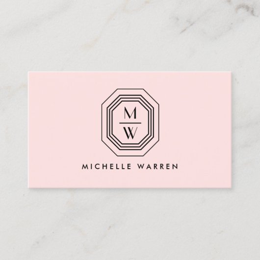 Art Deco Gestapelde monogram Logo op roze Visitekaartje (Voorkant)
