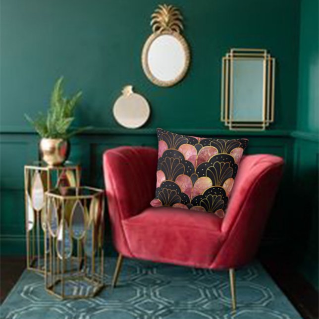 Art Deco gestileerde ventilatoren in zwart en roze Kussen (Creator heeft geüpload)