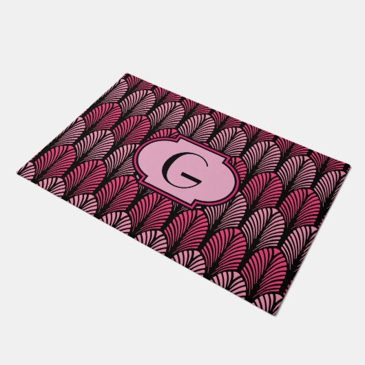Art Deco gestileerde veren, Fuchsia roze en zwart Deurmat (Schuin)