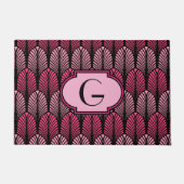Art Deco gestileerde veren, Fuchsia roze en zwart Deurmat (Voorkant)