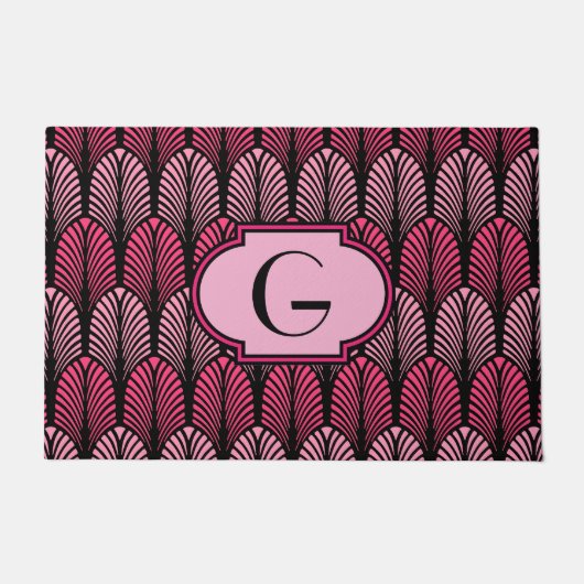 Art Deco gestileerde veren, Fuchsia roze en zwart Deurmat (Voorkant)