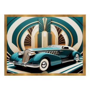 Art Deco gestroomlijnd auto Poster