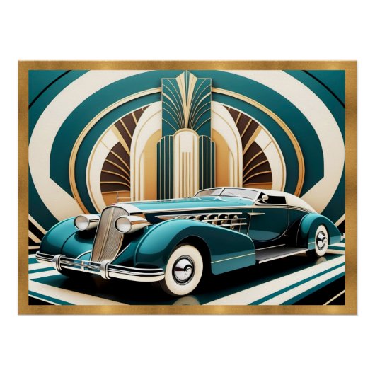 Art Deco gestroomlijnd auto Poster (Voorkant)