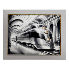 Art Deco Gestroomlijnde Stijl Train Poster. Perfect Poster