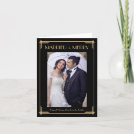 Art Deco Getrouwd en Prettig Kerstfeest Notitiekaa Feestdagen Kaart