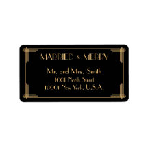 Art Deco Getrouwd en Prettig Kerstmis Adreslabel