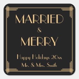 Art Deco Getrouwd En Prettig Kerstmis Stickers