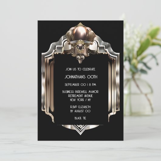 Art deco geweldige gatsby zwart roos gouden metall kaart (Staand voorkant)