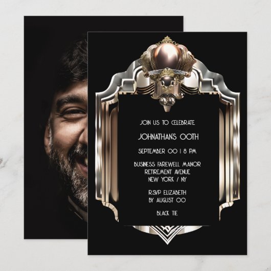 Art deco geweldige gatsby zwart roos gouden metall kaart (Voorkant / Achterkant)