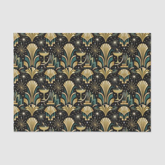 Art Deco Gilded Skyline New Year Pattern Tissuepapier (Voorkant)