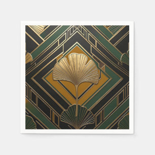 Art Deco Ginkgo Blad Gouden Geometrisch Patroon Servet