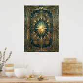 Art Deco Ginkgo Leaf Sunburst Poster | Gold Teal  (Keuken)