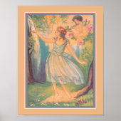 Art Deco "Girl & Cupid at Waterfall" Poster (Voorkant)