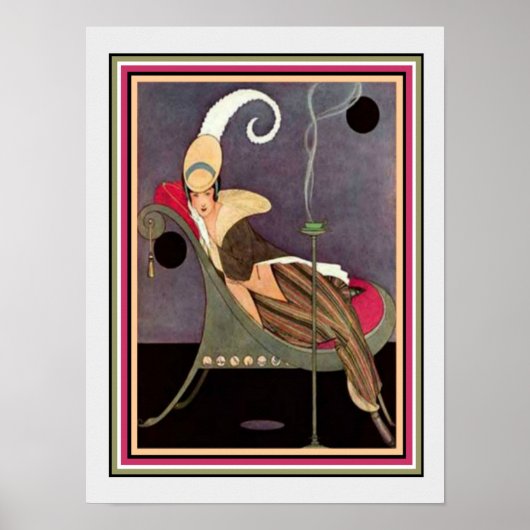 Art Deco "Girl on Chaise" Afdrukken 12 x 16 Poster (Voorkant)