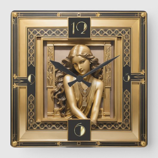 Art Deco Girl Vierkante Klok (Voorkant)