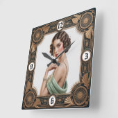 Art Deco Girl Vierkante Klok (Hoek)