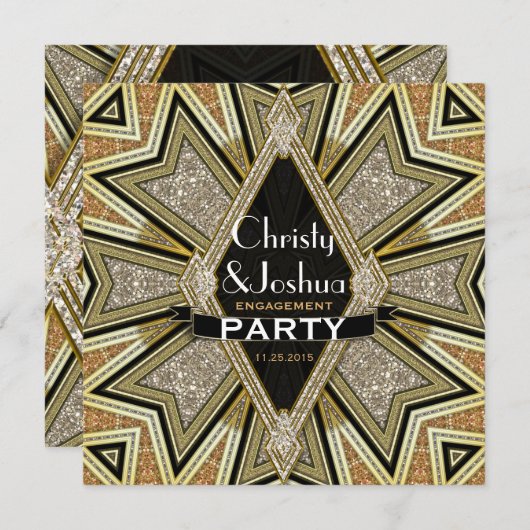 Art Deco Glam Glitter Bruiloft Uitnodiging (Voorkant / Achterkant)
