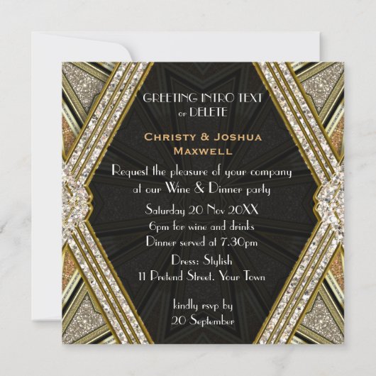 Art Deco Glam Glitter Bruiloft Uitnodiging (Achterkant)