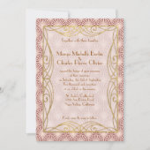 Art Deco Glam Gold Lijst Pink Shell Wedding Invite Kaart (Voorkant)
