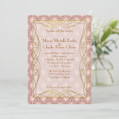 Art Deco Glam Gold Lijst Pink Shell Wedding Invite Kaart (Staand voorkant)