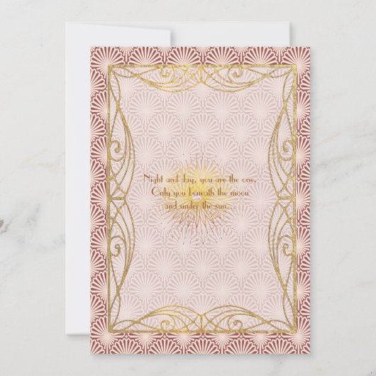 Art Deco Glam Gold Lijst Pink Shell Wedding Invite Kaart (Achterkant)