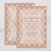 Art Deco Glam Gold Lijst Pink Shell Wedding Invite Kaart (Voorkant / Achterkant)
