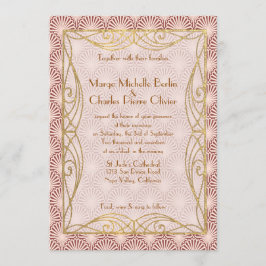 Art Deco Glam Gold Lijst Pink Shell Wedding Invite Kaart