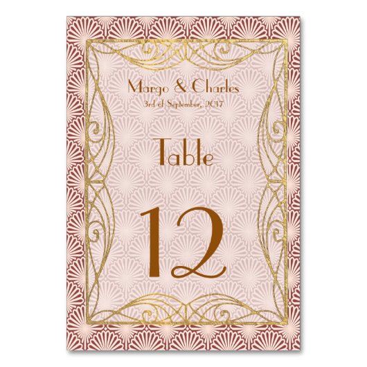 Art Deco Glam |Goud Lijst Roze Shell Tafelnummers (Achterkant)