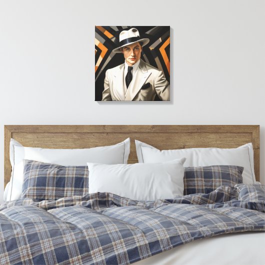 Art Deco Glam: Goud Man Canvas Afdruk (Insitu (Slaapkamer))