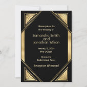 Art Deco Glam Goud op Zwart Bruiloft Kaart (Voorkant)
