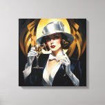 Art Deco Glam: Gouden Vrouw Canvas Afdruk<br><div class="desc">Glamoureuze twintigers Art Deco stijl portret van een prachtig geklede vrouw</div>