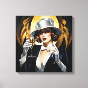 Art Deco Glam: Gouden Vrouw Canvas Afdruk
