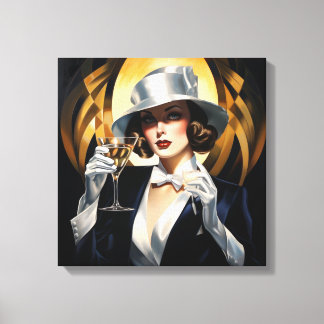 Art Deco Glam: Gouden Vrouw Canvas Afdruk