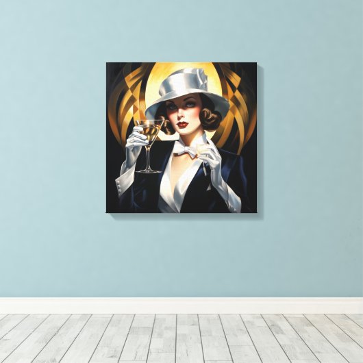 Art Deco Glam: Gouden Vrouw Canvas Afdruk (Insitu (Houten vloer))