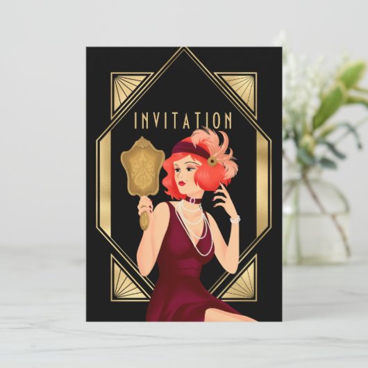 Art Deco Glam Meisje 30e Verjaardag Goud Zwart Kaart (Staand voorkant)