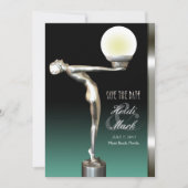 Art Deco Glam Nouveau Opslaan Datum | blauwgroen Save The Date (Voorkant)