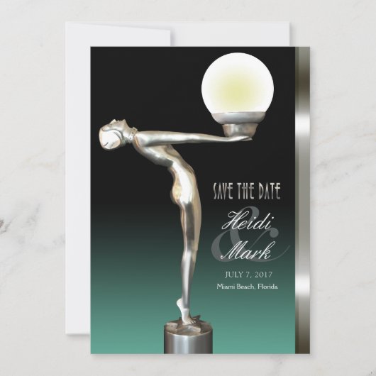 Art Deco Glam Nouveau Opslaan Datum | blauwgroen Save The Date (Voorkant)