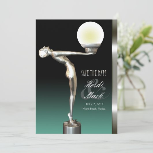 Art Deco Glam Nouveau Opslaan Datum | blauwgroen Save The Date (Staand voorkant)