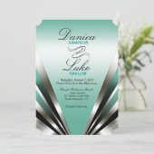 Art Deco Glam Nouveau Wedding | blauwgroen Kaart (Staand voorkant)