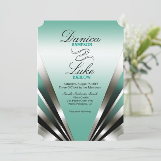 Art Deco Glam Nouveau Wedding | blauwgroen Kaart (Staand voorkant)